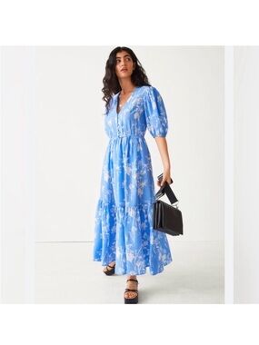 & Other Stories Blue Floral V-Neck Tiered Maxi Dress